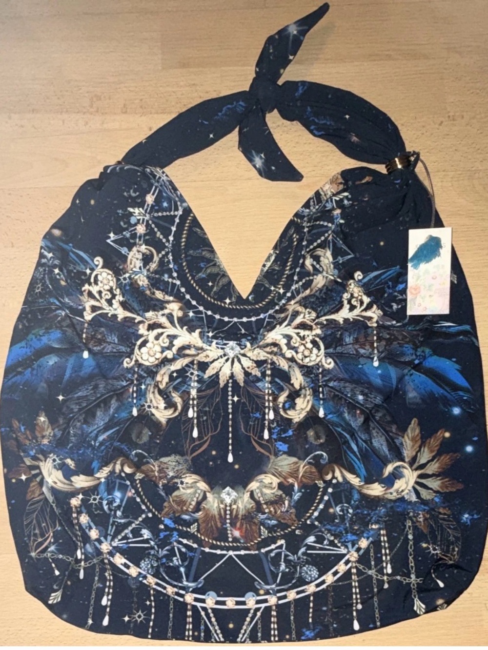 Johnny Was Supernova Ring Beach Bag NWT Celestial Blue Black Oversized Hobo